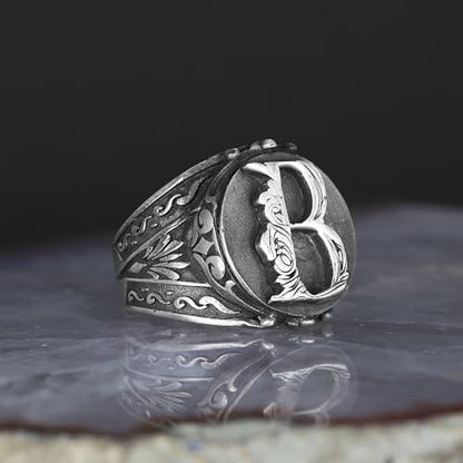 925 Sterling Oxidized Silver Personalized Men's Signet Ring, Customizable Letter Ring, Monogram Silver Ring, Vintage Ring, Gift for Men