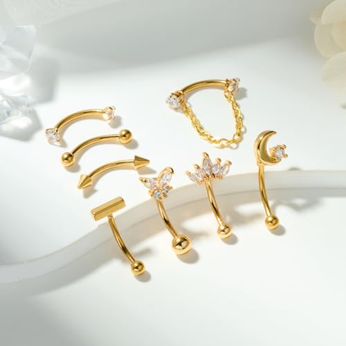Zolure Rook Daith Piercing Jewelry 16G Eyebrow Rings for Women Rook Earring Curved Barbell Tragus Cartilage Vertical Labret Lip Piercing Jewelry Hypoallergenic - color: 16G 10mm #2G