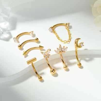 Zolure Rook Daith Piercing Jewelry 16G Eyebrow Rings for Women Rook Earring Curved Barbell Tragus Cartilage Vertical Labret Lip Piercing Jewelry Hypoallergenic - color: 16G 10mm #2G