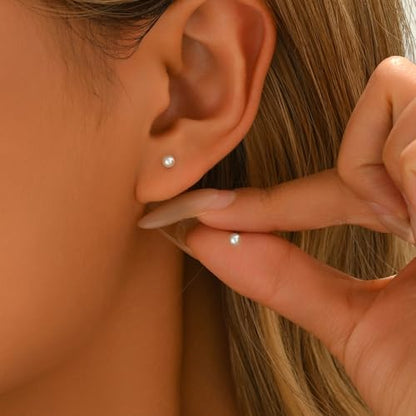 Pearl Stud Earrings for Women Gold/Silver Plated 3mm 4mm 5mm 6mm 8mm Pearl Earrings Dainty Hypoallergenic Earrings - color: White Gold, size: 3 Millimeters