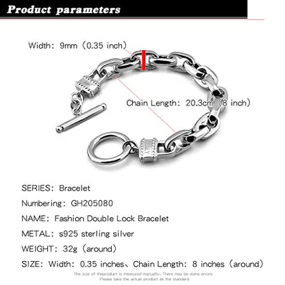 H&Beautimer Solid 925 Silver Bracelet Italian Handmade 0.35/0.4 Inch Box Chain Bracelet for Men's 7,7.5,8,8.5,9,9.5,10 Inch Hip Hop Style Jewelry - color: Oval, size: 8.5 inches