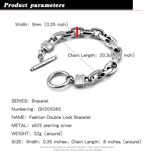 H&Beautimer Solid 925 Silver Bracelet Italian Handmade 0.35/0.4 Inch Box Chain Bracelet for Men's 7,7.5,8,8.5,9,9.5,10 Inch Hip Hop Style Jewelry - color: Oval, size: 8 inches
