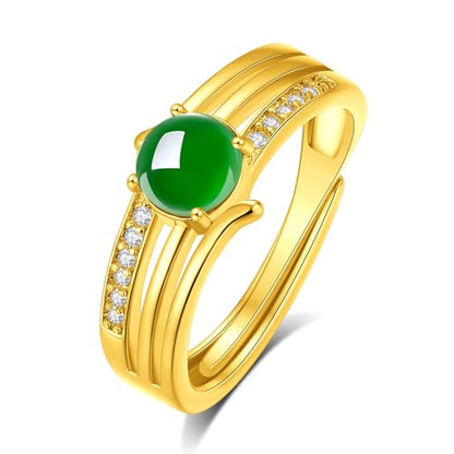MRW Rings For Women Handmade Natura Green 925 Sterling Silver Gold Plated Zircon Ring Jewelry For Women - color: NATURAL JADE（Line Design）