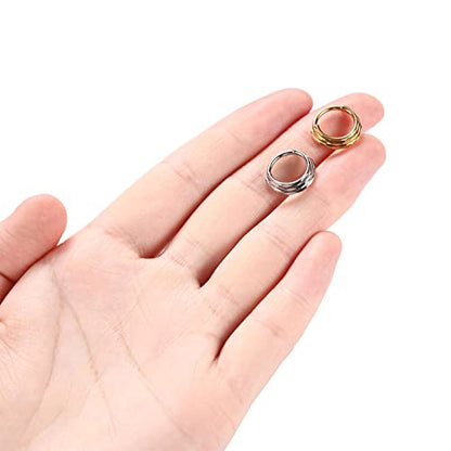 FUNLMO 18G 16G Septum Jewelry Triple Stacked Septum Nose Ring Surgical Steel Daith Conch Helix Cartilage Lobe Piercing Jewelry - color: Style 5: Gold-triple stack rhombus cuts design