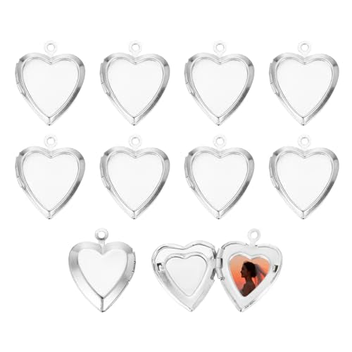 MECCANIXITY Custom Photo Locket Charm, Copper Retro Picture Locket Pendants for DIY Memorial KeyChains Necklace Bracelet Jewelry Making - color: Silver, style: Small Simple Heart