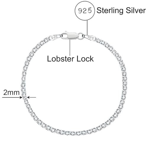 Savlano 925 Sterling Silver 2MM Bismark Chain Mesh Link Anklet for Women Comes in 9"-10" inches with Gift Box - Made in Italy - style: 9 Inches