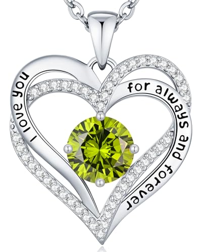 CDE Engraved Forever Love Heart Birthstone Necklace Jewelry Gifts for Women | Hypoallergenic,Nickel-Free & Lead-Free,3 x 3 mm 5A CZ Heart Pendant,Anniversary Christmas Birthday Gift for Girlfriend Wife - color: 08-Aug-WG, style: White Gold Plated