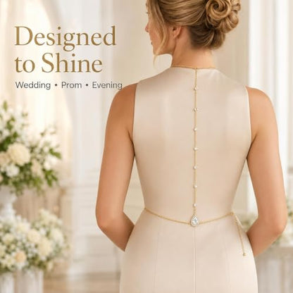Back Necklace for Backless Dress Rhinestone Body Chain Jewelry for Women Backdrop Necklace Bridal Dress Crystal Wedding Jewelry Gift - color: A2:rhinestone-beaded