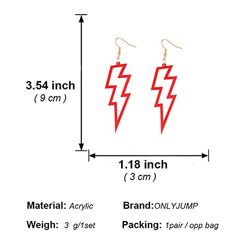 ONLYJUMP Acrylic Exaggerated Lightning Earrings Statement Punk Retro Geometric Delicate Neon Personalized Earrings Accessory Jewelry for Women - color: Red