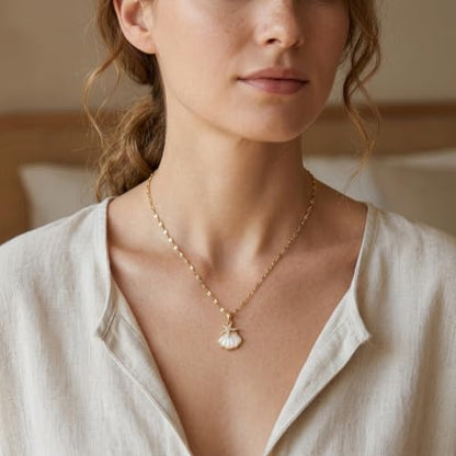 Jean Beau Dainty Pendant Necklaces for Women, Cute Chain Necklace Jewelry Gift - color: Gold White