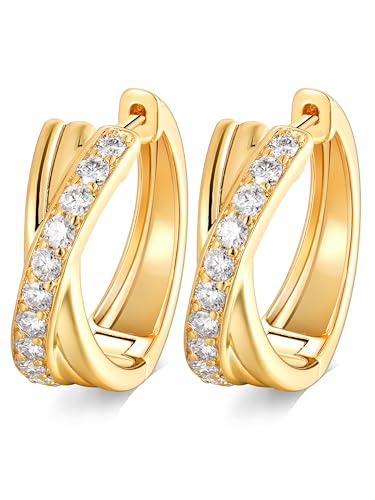 Women's Huggie Hoops with Birthstone 925 Sterling Silver Huggie Stud Hypoallergenic 14K Gold Plated Moissanite Earrings -Emerald Sapphire Ruby Hoop Earrings, Size 20 25mm - color: C -Gold Moissanite, size: 20mm (0.78 Inch)