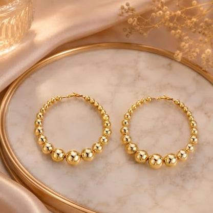 Big Chunky Gold Hoop Earrings for Women Beaded Large Statement Earrings Lightweight Fashion Jewelry Daily Wear Party Gift - color: A:gold Hoop Earrings