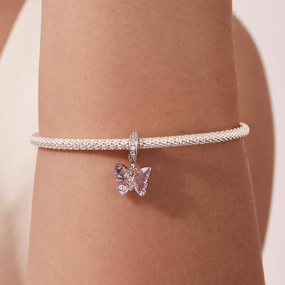 BISAER 925 Sterling Silver Charms for Bracelets Cat Dog Sloth Animal Beads Butterfly Fairy Heart Dangle Pendant Charms - color: Butterfly-Blue