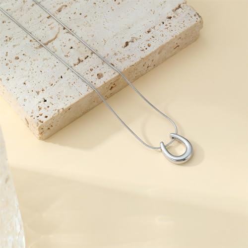 Gold Necklace for Women Dainty 18K Gold Plated | Sun Horn Crescent Moon Lucky Horse Shoe Pendant Necklace Waterproof Stainless Steel Trendy Jewelry, Gift Box Included - color: U Shape-White Gold