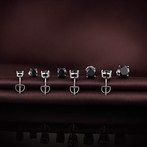 Stud Earrings with Screw Back, 925 Sterling Silver Cubic Zirconia Round Cut/Square Cut Stud Earrings for Women and Men, Long & Thick Post, 4MM-8MM - color: C-Round-Black, size: 6MM