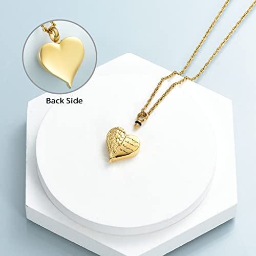 shajwo Cremation Heart Urn Necklace Ashes Jewelry for Women Men Keepsake Pendant Memorial Locket Ash Holder - color: Wing-Gold