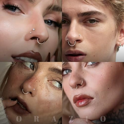 ORAZIO Nose Rings for Women - Silver Plated Hypoallergenic 316L Surgical Stainless Steel Nose Ring Hoops 20G Small Cute CZ Straight Screw L Shaped Nose Studs Piercings Jewelry for Women Men 15Pcs