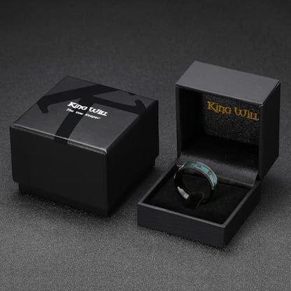 King Will Tungsten Wedding Band Wood Inlay for Men Black Beveled Edge | Black, 8mm, Beveled Edge, Comfort Fit, Wood inlay, Promise Gift - color: Black-Green