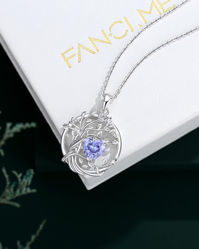 FANCIME Tree of life Birthstone necklace Sterling Silver Pendant Birthstone Necklace Gemstone Anniversary Birthday Jewelry Mothers Day Gifts for Mom Her Wife - color: Dec.-Tanzanite