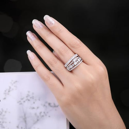 JewelryPalace Princess Emerald Cut CZ Stackable Wedding Ring Eternity Bands for Women, Cubic Zirconia 925 Sterling Silver 14k Yellow Rose Gold Plated Promise Ring for Her, 4pc Anniversary Ring Sets - color: D-4Pcs-Sterling Silver