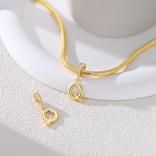 Hapour Gold Initial Letter Charms 925 Sterling Silver Alphabet Beads | 14K Gold Plated, A-Z Letter Charms, For Bracelets Necklace, Cubic Zirconia, DIY Dangle Pendant Beads, For Women Mom - color: Golden initial letter Q