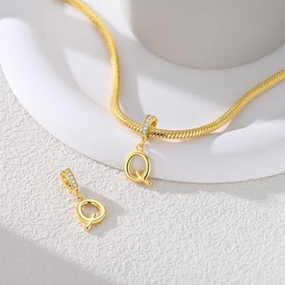 Hapour Gold Initial Letter Charms 925 Sterling Silver Alphabet Beads | 14K Gold Plated, A-Z Letter Charms, For Bracelets Necklace, Cubic Zirconia, DIY Dangle Pendant Beads, For Women Mom - color: Golden initial letter Q