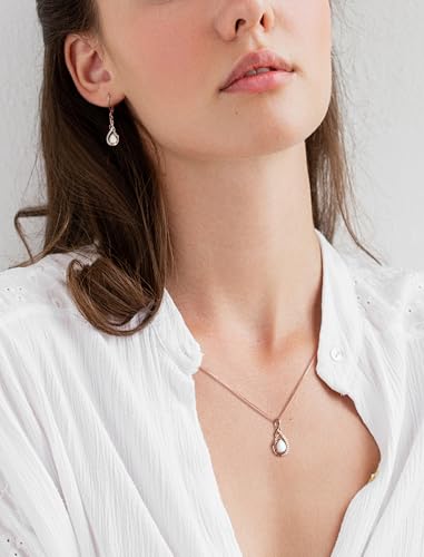 STARCHENIE Infinity Teardrop Necklace for Women 925 Sterling Silver Pendant Birthstone Jewelry - color: Rose Gold-Opal