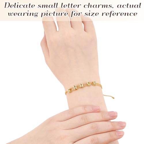 AHANDMAKER 26 Pcs 18K Real Gold Plated Mini Letter Charms 6~7mm Small Brass Alphabet Beads, A-Z Initial Charms Personalized Spacer Beads for DIY Craft Necklace Bracelet Keychains Jewelry Making for Women