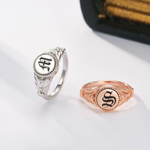 callie Custom Signet Ring - Engraved Text & Photo, Personalized Family Crest Coat Of Arms Rings, 925 Sterling Silver/Brass | Father's Day Jewelry Gifts for Men & Women - color: Initial-3