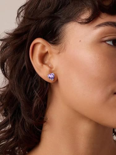 FindChic 2 Carat Birthstone Stud Earrings for Women, Round/Heart/Princess Cut Stud Earrings, Hypoallergenic Studs with 925 Sterling Silver Posts, 12 Months Birthday Jewelry Gift - color: 02. February-Amethyst(Heart Cut)