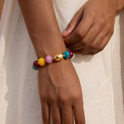Multicolor Chunky Beaded Bracelet for Women Bold Acrylic Resin Stretch Bracelet Summer Beach Statement Bracelets Trendy Elastic Bangle Jewelry - color: Chunky bead bracelet-colorful