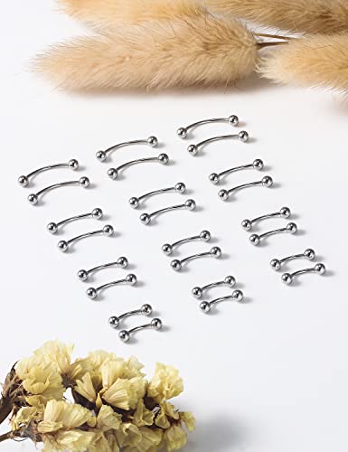 20G 16G 14G 12G Eyebrow Piercing Jewelry Surgical Steel Curved Barbell Eyebrow Ring Vertical Labret Lip Jewelry Rook Daith Earrings Piercing Jewelry for Women Men 6mm 8mm 10mm 12mm 14mm - color: 20G-Silver