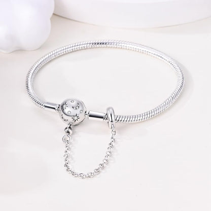 KUNSIR 925 Sterling Silver Snake Chain Bracelet with Safety Chain Charm Bracelets for Women Teen - style: KJB023