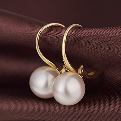 Pearl Earrings for Women Pearl Leverback Earrings 925 Sterling Silver - color: B4-yellow