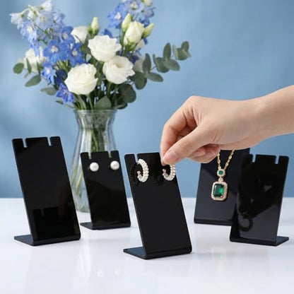 10PCS Acrylic Earring Holder Black L-Shape Jewelry Display Stands for Vendors Necklace Display Rack Retail Store Display Props, Earring Organizer for Jewelry Dangling Slant Back