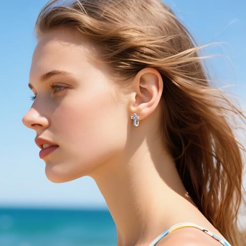 Blue Evil Eye/Celtic/Owl/Moonstone/Paw Print/Cubic Zirconia Hoop Earrings for Women 925 Sterling Silver Women Earrings Jewelry - style: Celtic cross