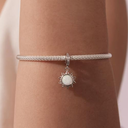 Celestial Bead Charms for Bracelets, Star Moon Dreamcatcher Dangle Charms, Silver Tone Copper, Glass Resin CZ Accents, Charm Beads for Women Jewelry Making, Gift Box Included - color: Blue Opal Sun Dangle Charm