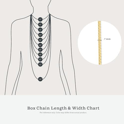 KEZEF 925 Sterling Silver Box Chain Necklace for Women & Men, 0.7mm Thin Chain Necklace, Available in Sterling Silver, Gold Plated & Rose Gold Plated Finishes, Made in Italy - color: 18kt Gold, size: 22 Inch