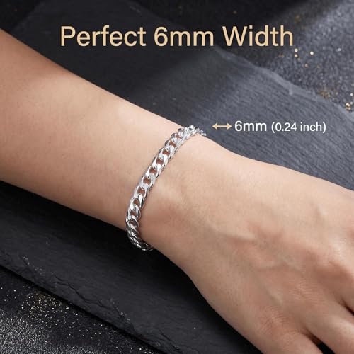 S925 Sterling Silver 6mm Cuban Link Chain Bracelets for Men,2.5mm Rope Chain Mens Bracelet Set for Men's&woman,Trendy hip-hop stacking Chain Gift Boyfriend/Girlfriend,Non Tarnish Hypoallergenic - style: Sterling Silver Cuban link