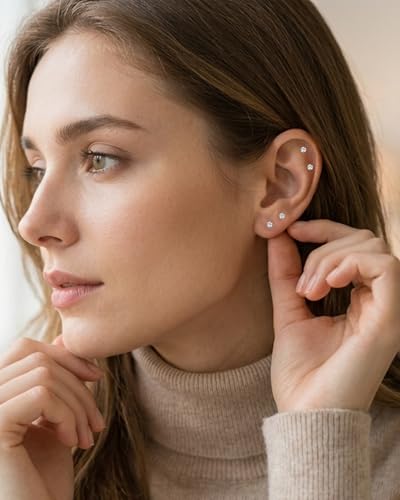 5/10 Pairs Silver Gold Small Stud Earrings Set Surgical for Women | 2 mm 0.08" Cubic Zirconia, 14K Gold Plated 316L Stainless Steel, Hypoallergenic, CZ Multiple Piercing Earring - color: Gold-5 pair/2mm