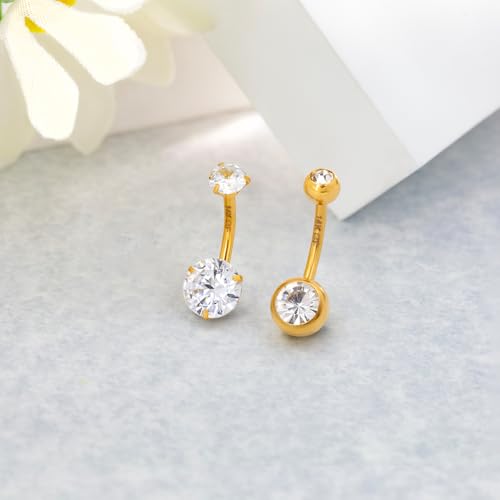 2pcs 14k Gold Filled Belly Button Rings, 14G 8mm/10mm/12mm Threaded Barbell Belly Button Piercing, Navel Ring Piercing Jewelry - color: 14K GF-2pcs-Round CZ-8mm