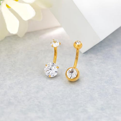 2pcs 14k Gold Filled Belly Button Rings, 14G 8mm/10mm/12mm Threaded Barbell Belly Button Piercing, Navel Ring Piercing Jewelry - color: 14K GF-2pcs-Round CZ-8mm