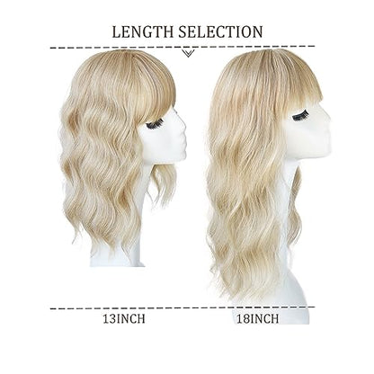 Synthetic Loose Water Wave Hair Topper With Bangs, Mixed Blonde | Clip in Hair Topper with Bangs Hair Toupee Hairpiece for Women Girls (18inch) - size: 18 Inch