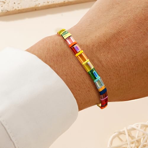Candy Colorful Tila Flat Beads Bracelets for Women Trendy Unique Friendship Handmade Stackable Christmas Jewelry Gifts - color: glassy