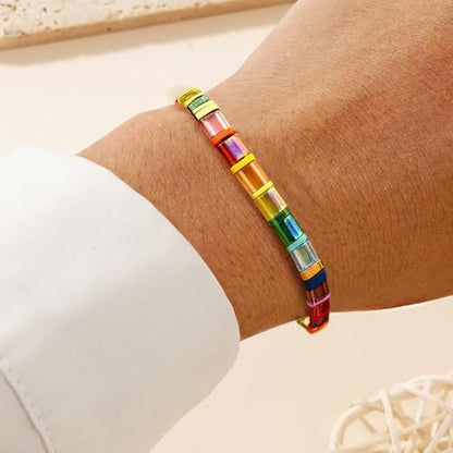 Candy Colorful Tila Flat Beads Bracelets for Women Trendy Unique Friendship Handmade Stackable Christmas Jewelry Gifts - color: glassy
