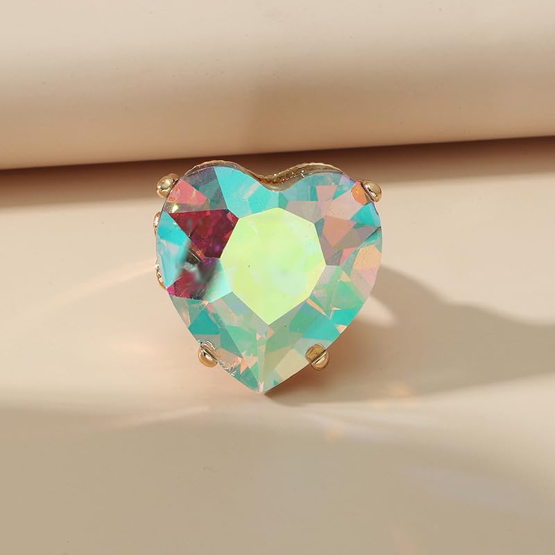 Mnyixsi Fashion Multi Color Big Crystal Heart Ring for Women, Open Adjustable Design Colorful Thick Heart Wedding Statement Ring, Shiny CZ Crystal Love Romantic Engagement Promise Ring Style 6 - color: Style 6