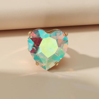 Mnyixsi Fashion Multi Color Big Crystal Heart Ring for Women, Open Adjustable Design Colorful Thick Heart Wedding Statement Ring, Shiny CZ Crystal Love Romantic Engagement Promise Ring Style 6 - color: Style 6