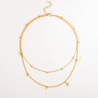 BaubleStar Star Moon Charm Necklace Layering Chain Choker for Women - color: Gold