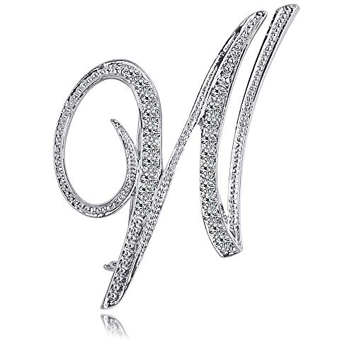 Letter Brooch Pins Initial Rhinestone Brooch for Women Crafts Silvery A-Z - color: Silver W