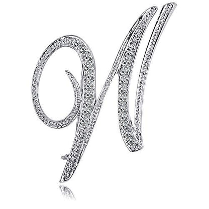 Letter Brooch Pins Initial Rhinestone Brooch for Women Crafts Silvery A-Z - color: Silver W